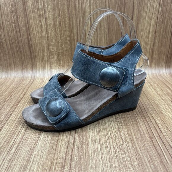 Taos Carousel Wedge Sandals Women's Size EU 36 US 5-5.5 Gray Steel Blue Leather - Picture 3 of 9